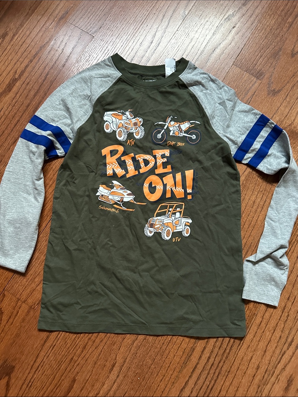 Kids 'Ride On!' Long Sleeve Graphic Tee - Olive & Gray